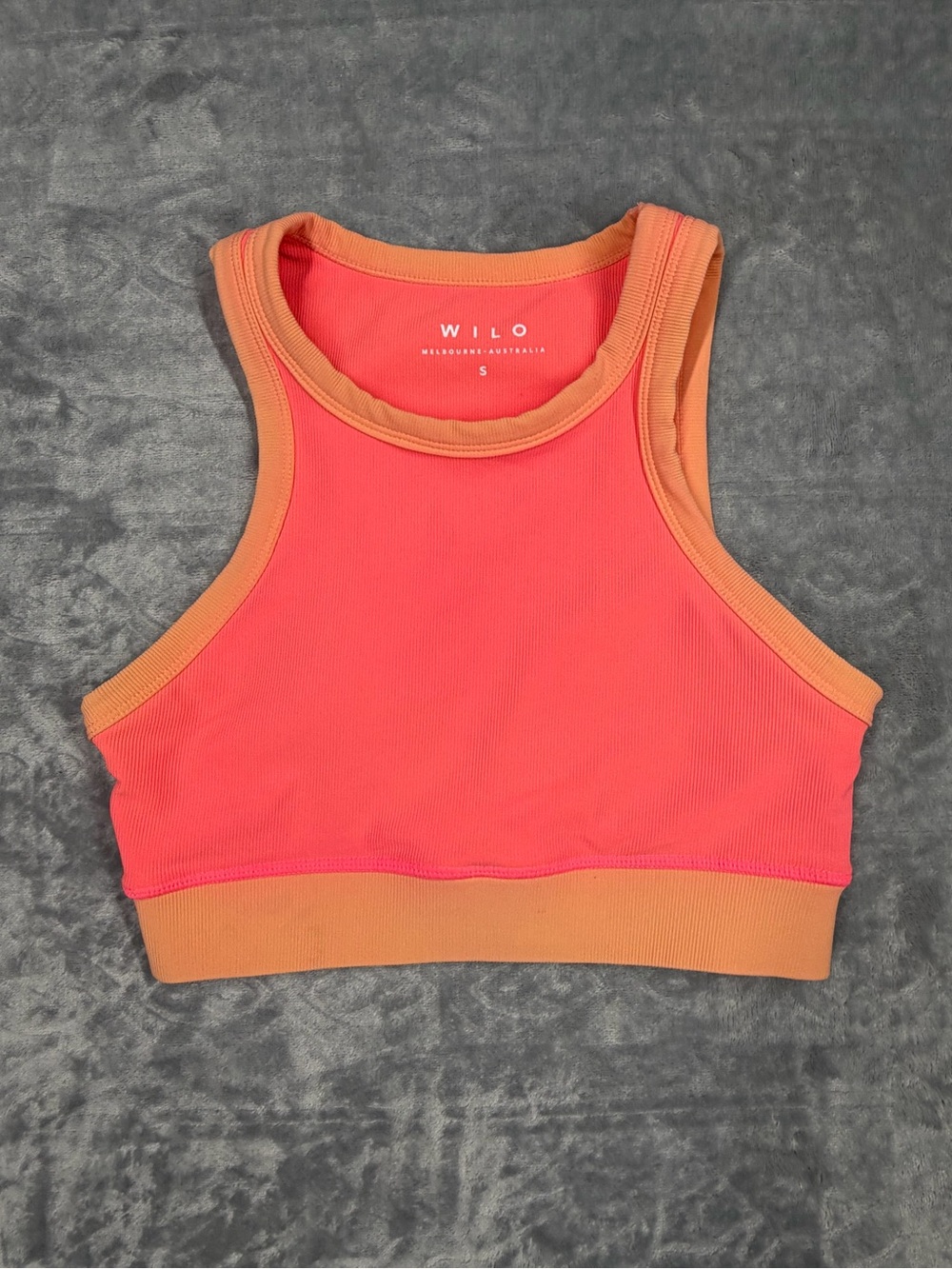 Wilo Colorblock Coral & Peach Ribbed High-Neck Sports Bralette